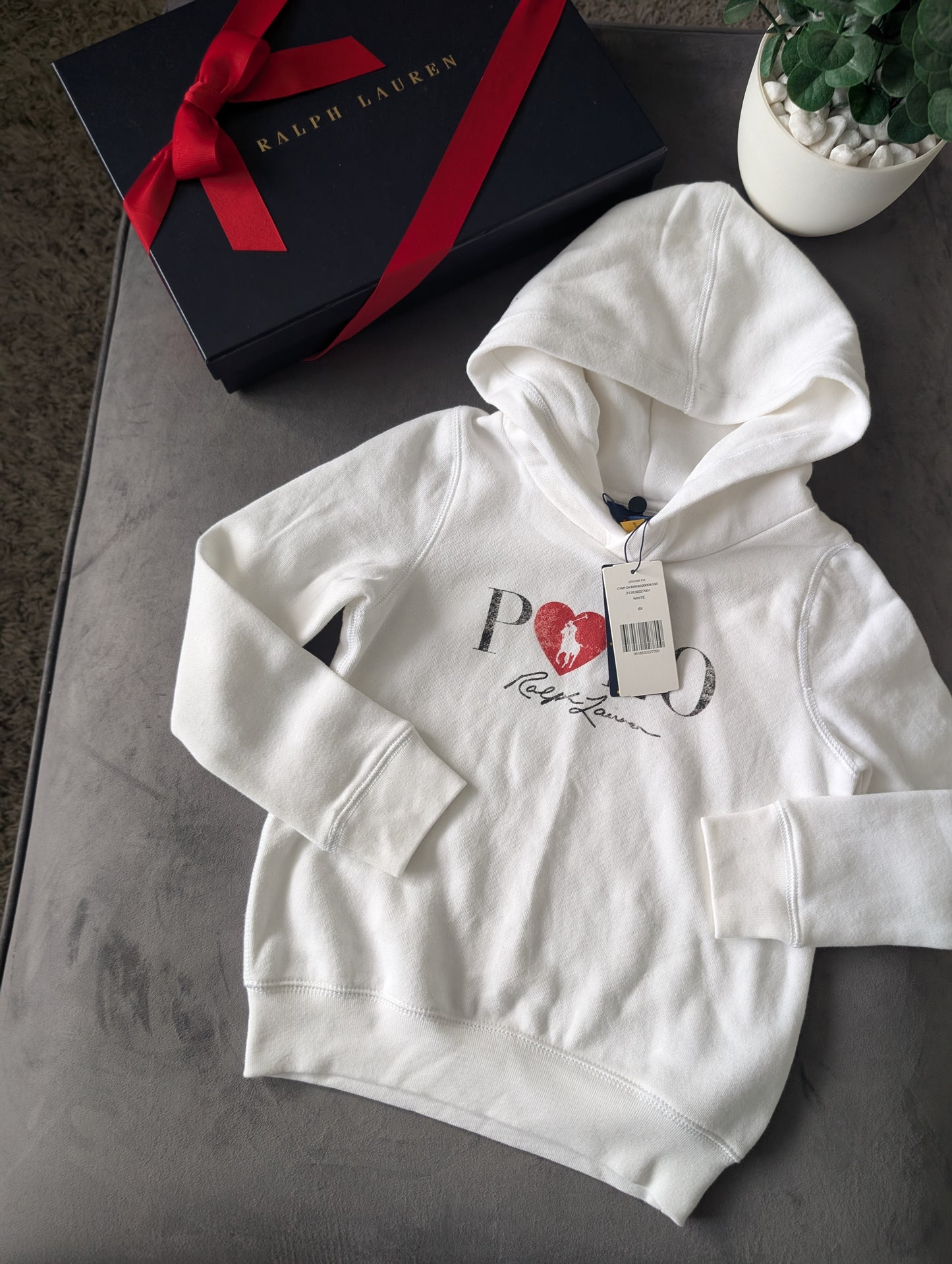 New Ralph Lauren Girls Love Heart White Red  Pony Hoodie Spring 6-7y Gift Cute