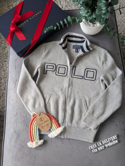 New 2024 Season Ralph Lauren boys smart Grey Full zip Grey knit jumper 7-8y Gift