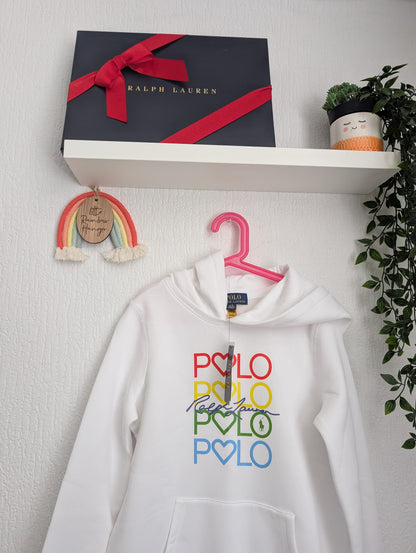 New Ralph Lauren Girls Hoodie Jumper Dress Polo Multicoloured Logo 10yrs Gift