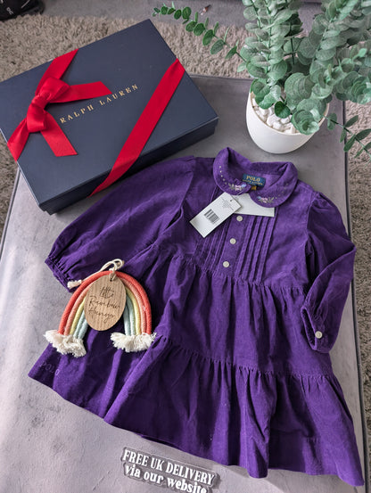 New Stunning Floral Corduroy Shirtdress Ralph Lauren Purple Tiered Smock 2y Gift