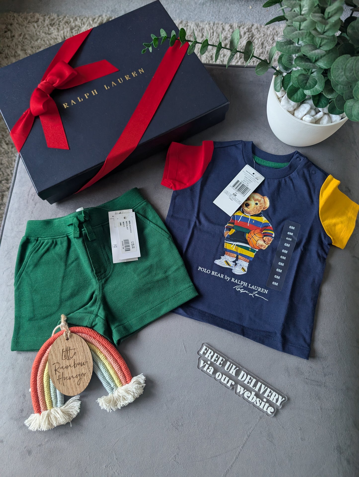 New adorable Ralph Lauren boys Bear t Shirt + Red Short set 3-6m gift Summer