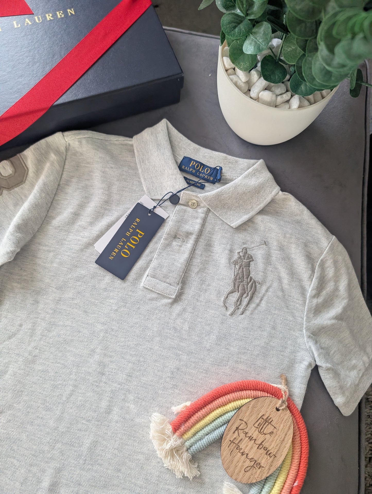 New Ralph Lauren Boys Grey Embroidery Ralph Polo T Shirt Age 8yr Smart Gift