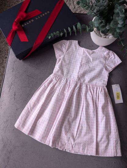 New Ralph Lauren Pink Gingham Checked Pretty Button Back Dress 12-18m Summer