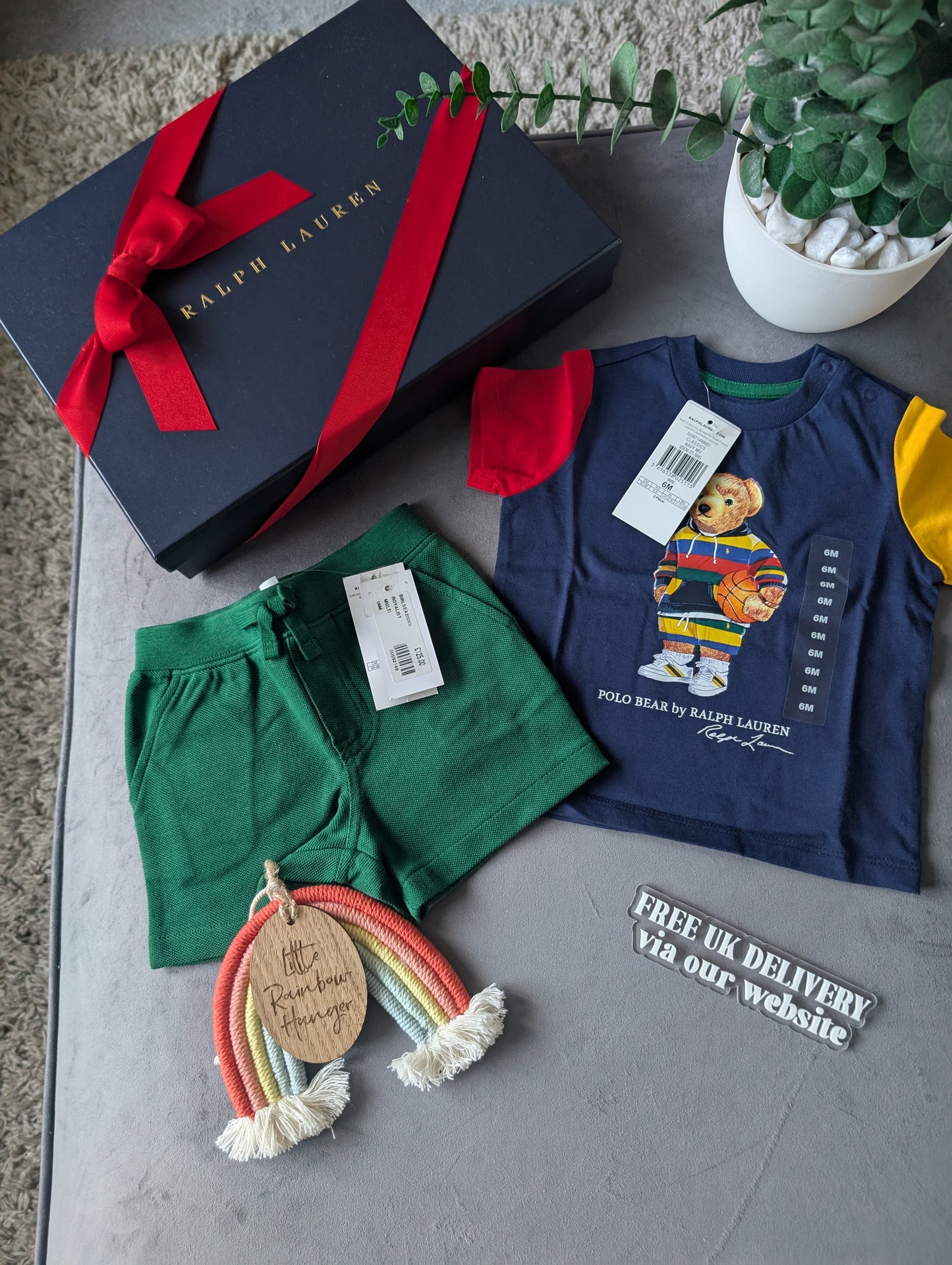 New adorable Ralph Lauren boys Bear t Shirt + Red Short set 3-6m gift Summer