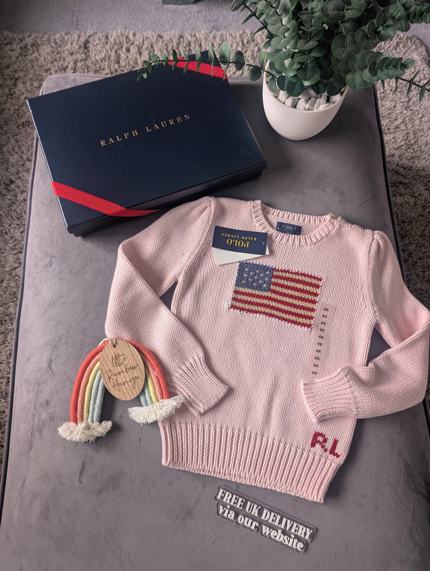 new gift boxed Polo Ralph Lauren baby pink American flag jumper autumn girls age 6 gift