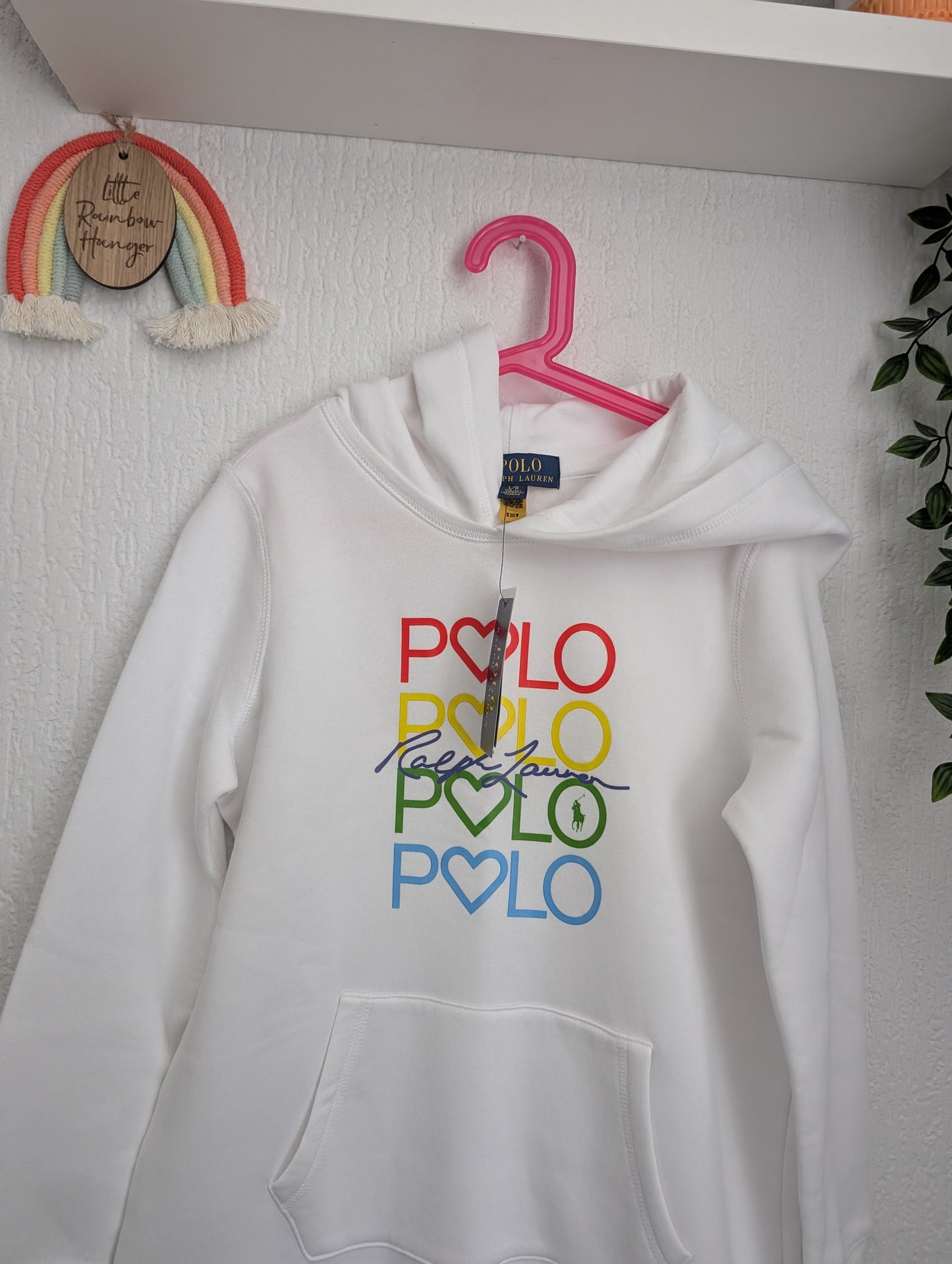 New Ralph Lauren Girls Hoodie Jumper Dress Polo Multicoloured Logo 10yrs Gift