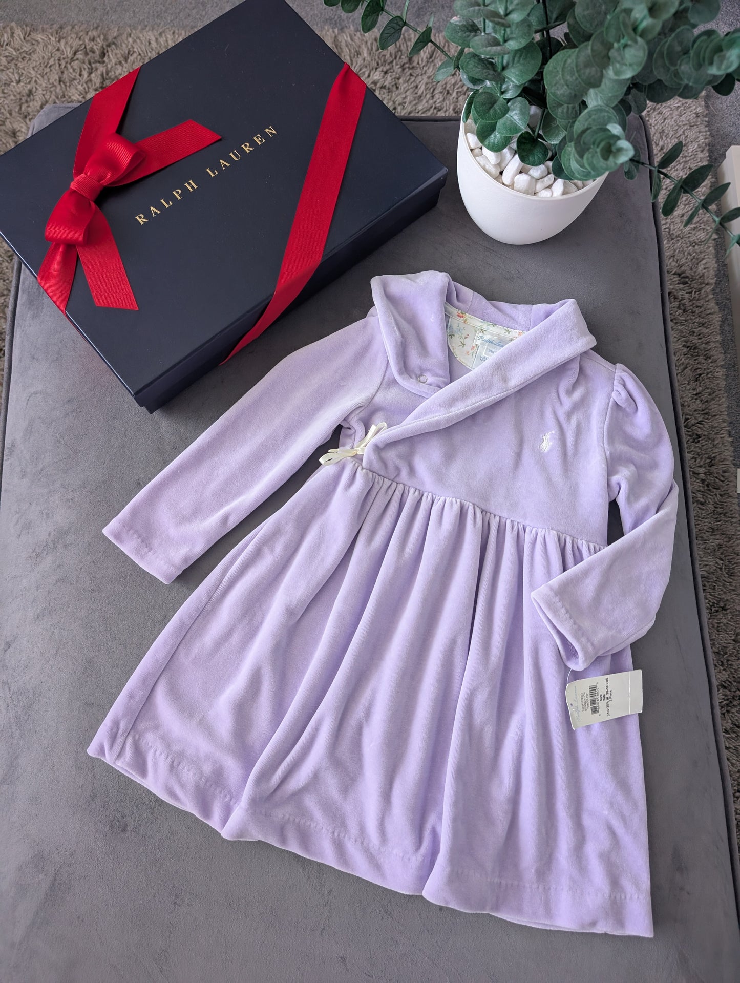 New USA Ralph Lauren Import Lilac Lavender Velvet Dress Baby Girl Gift 18-24