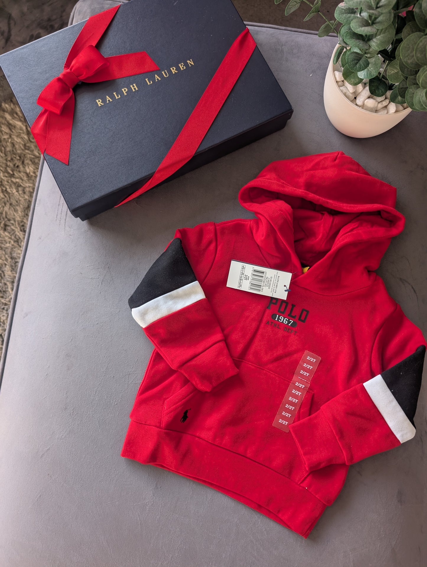 New Ralph Lauren Red Polo Club Jumper Boys Hoodie Size 1-2Y Gift Kids Smart Gift