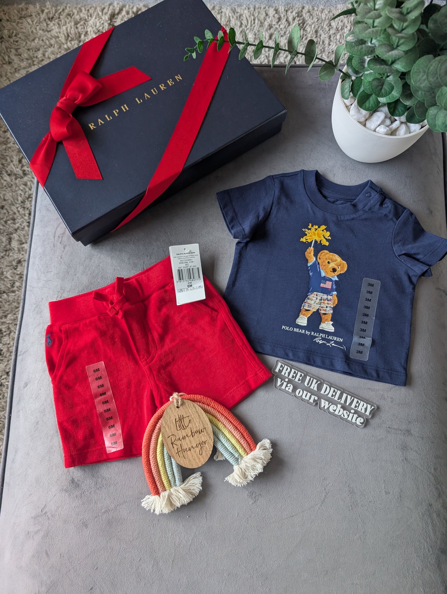 New adorable Ralph Lauren boys Bear t Shirt + Red Short set 3m gift Summer Cute