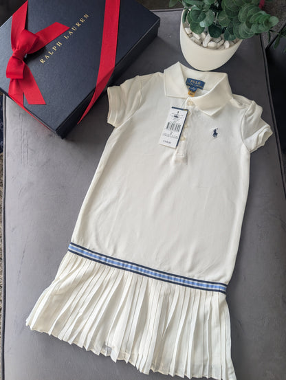 New Ralph Lauren Pleated shirt dress Ivory Age 5-6 Years Occasion Formal Tennis