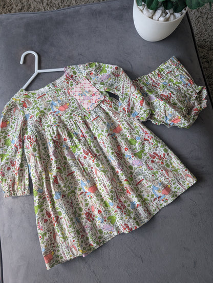 New Cute Beatrix Potter Cath Kidston Peter Rabbit Dress & Bloomers 6-9 m Gift