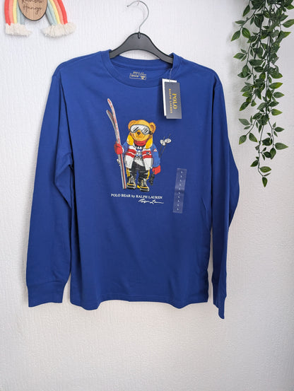 New Gorgeous Ralph Lauren Ski Bear T-Shirt Age 14-16 Gift Blue Smart Long Sleeve