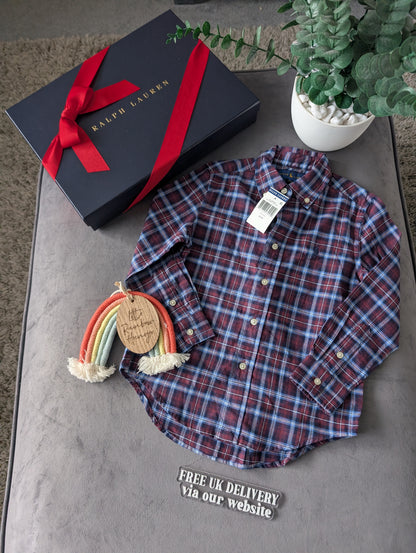 New Ralph Lauren Red Tartan Check Boys Shirt Smart Occasion Age 4 Yrs Gift