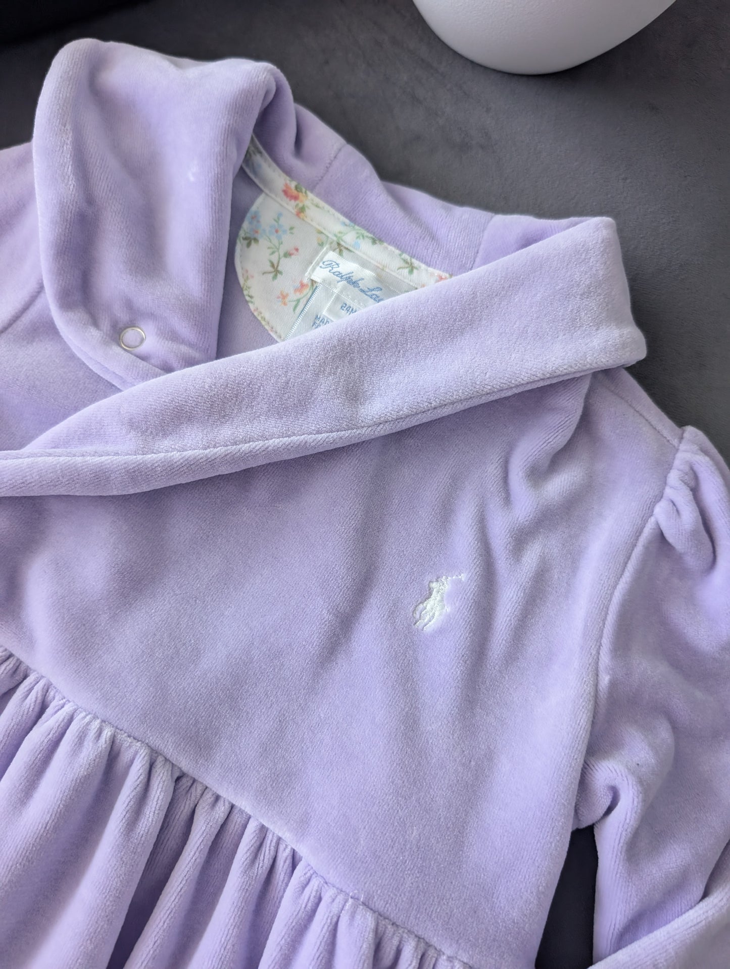 New USA Ralph Lauren Import Lilac Lavender Velvet Dress Baby Girl Gift 18-24