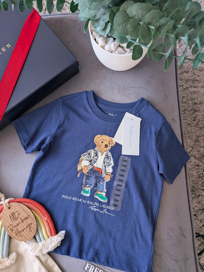 New Polo Ralph Lauren Cute Bear Navy Polo Bear  T-Shirt + Chino Outfit 18m Gift