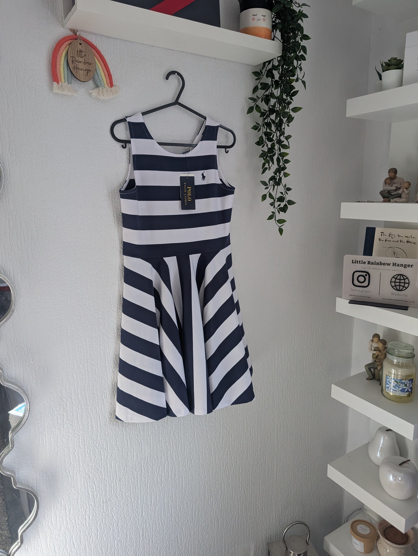 New Ralph Lauren Girls Navy White Stripe Sleeveless Swing Dress 10-11y Summer