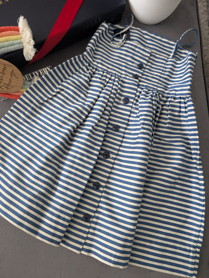 New Ralph Lauren Girls White Navy Stripe Polo Frill Stripe Strappy  Dress 5yr