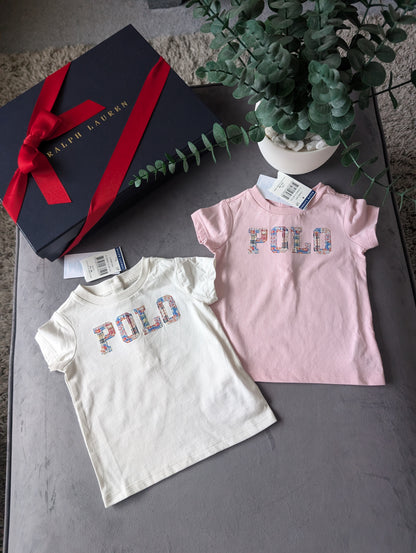 New Cute Gift Ralph Lauren girls White polo bear T-Shirt 2 X T - Shirt Pair 3-6m