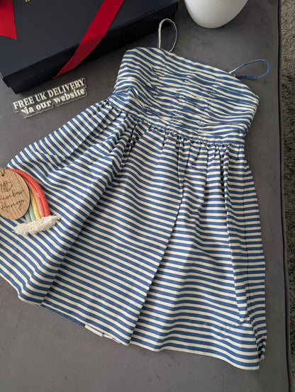 New Ralph Lauren Girls White Navy Stripe Polo Frill Stripe Strappy  Dress 5yr