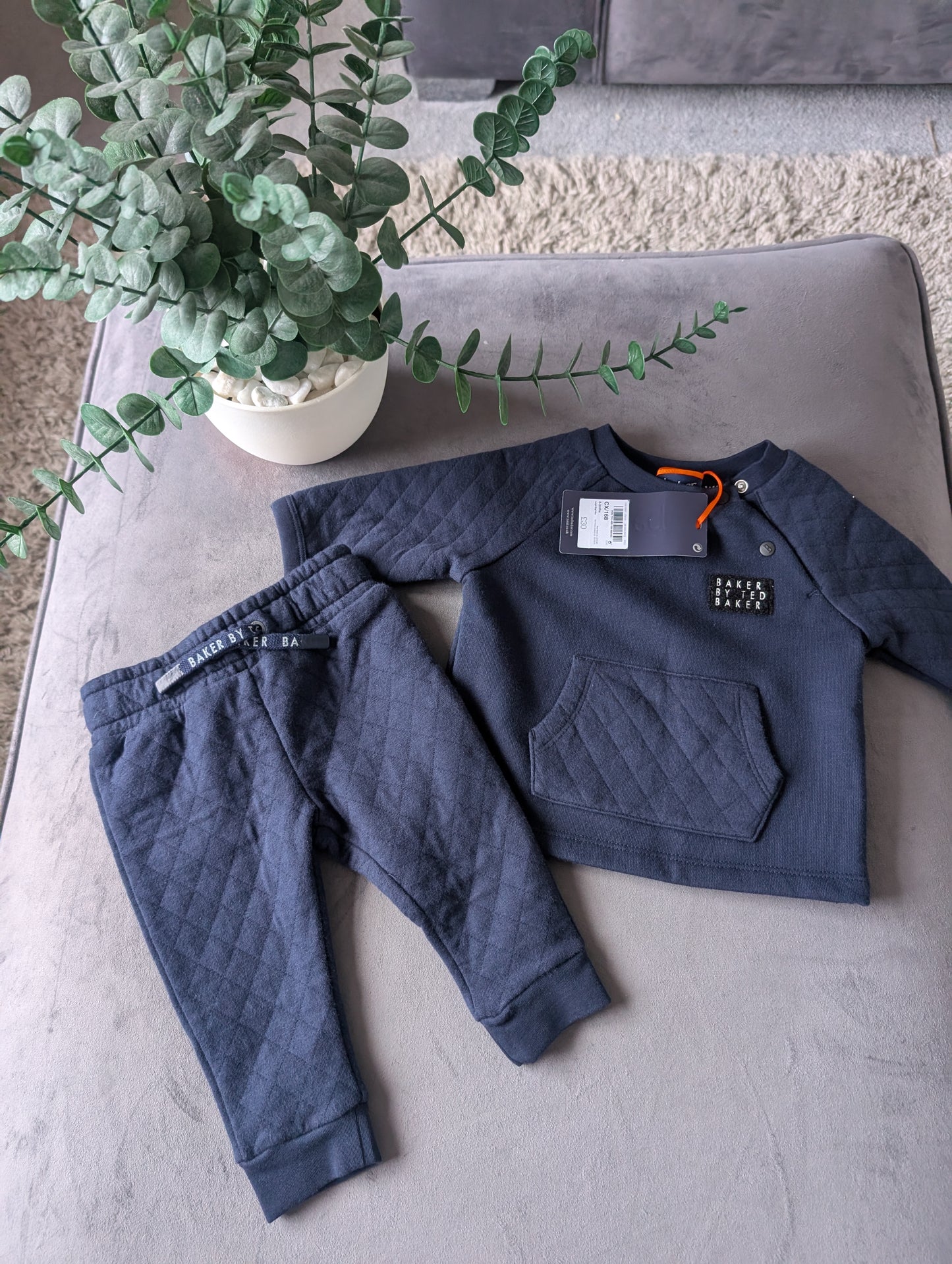 BNWT Ted Baker Boy Navy Blue Logo Tracksuit Jogger Set Outfit 0-3m Quilted Gift