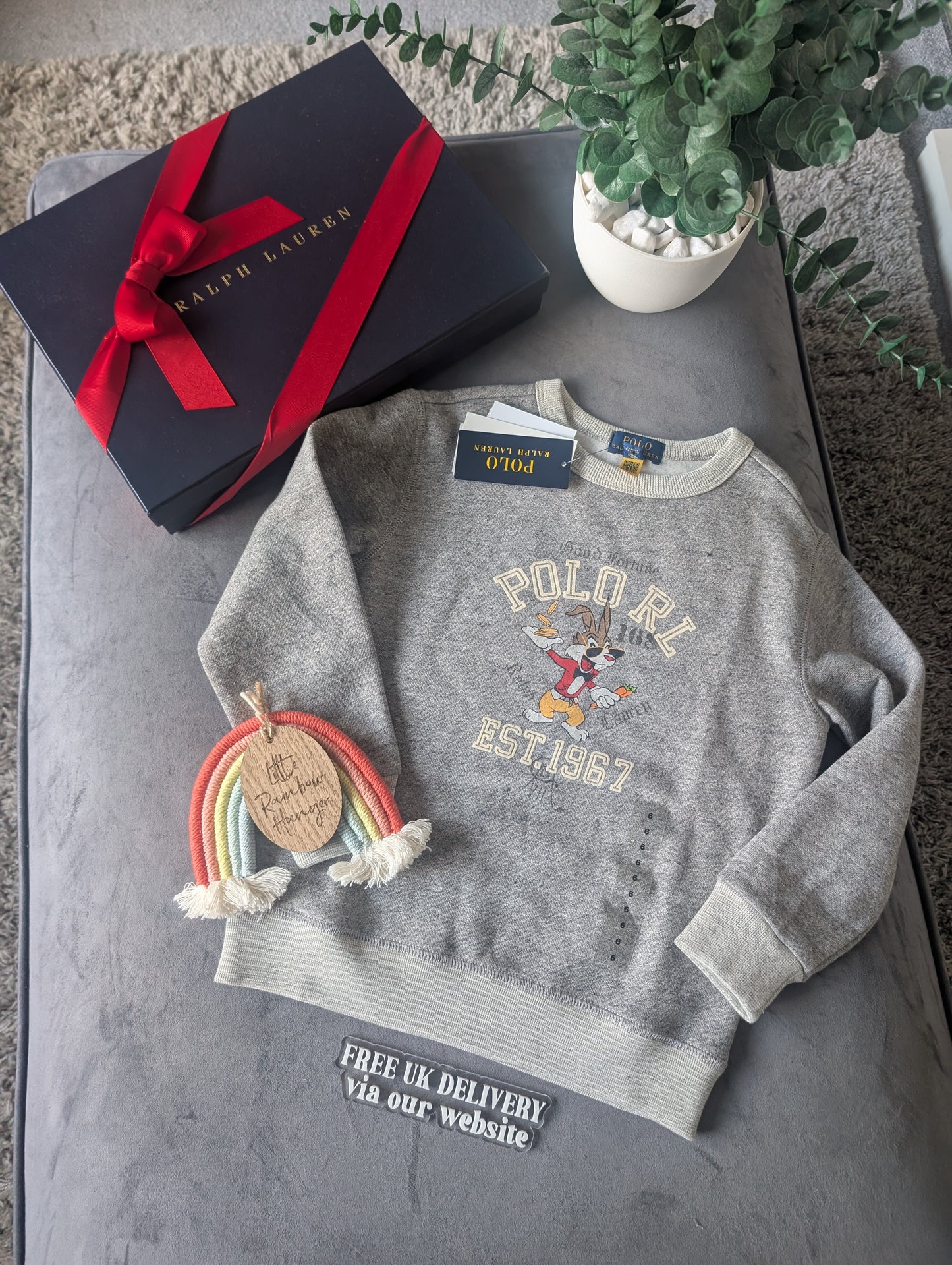 New stunning Ralph Lauren Easter Bunny Grey Cute Jumper fleece 6yrs Lunar gift