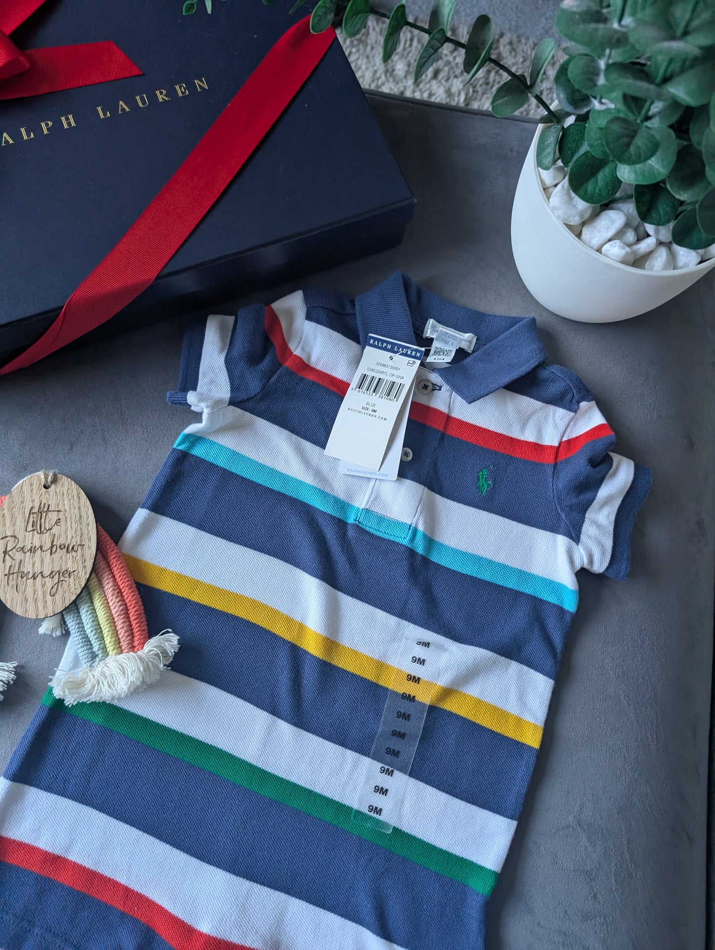 New Ralph Lauren Baby Boy Navy Blue Stripe Romper 6-9m Gift Cute Baby Summer