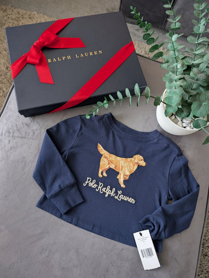 New Ralph Lauren Girls Long sleeve Dog Polo Ralph Embroidered T Shirt 2-3y