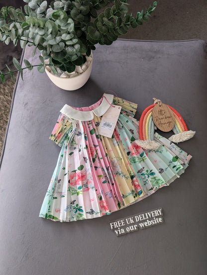 New Ted Baker Baby Girls Pleated Rainbow Occasion Dress Floaty 0-3m Gift Spring