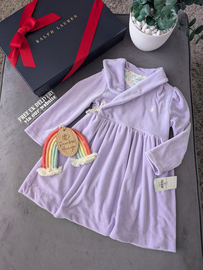 New USA Ralph Lauren Import Lilac Lavender Velvet Dress Baby Girl Gift 18-24