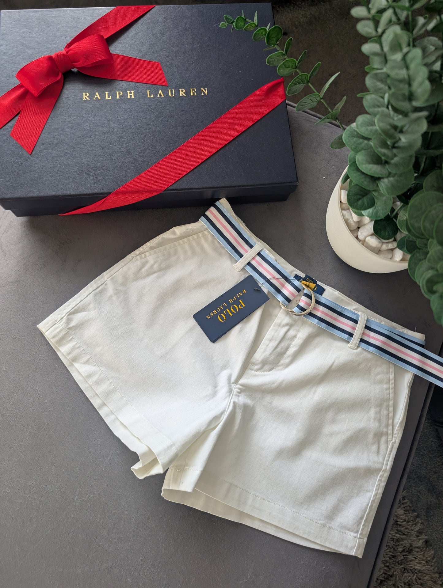 New Ralph Lauren Girls Shorts Gift Summer White Belted Chino Style Age 12yr Gift