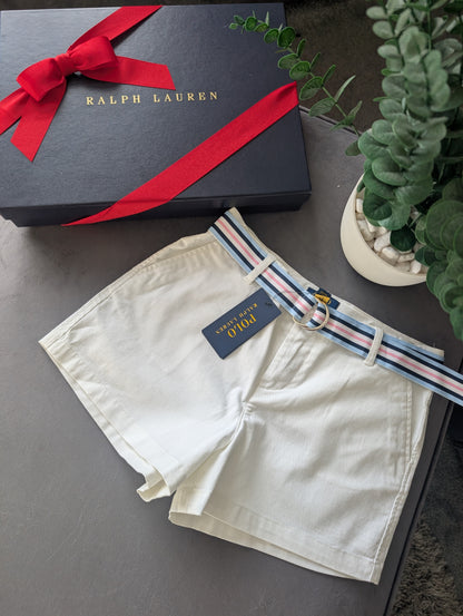 New Ralph Lauren Girls Shorts Gift Summer White Belted Chino Style Age 12yr Gift