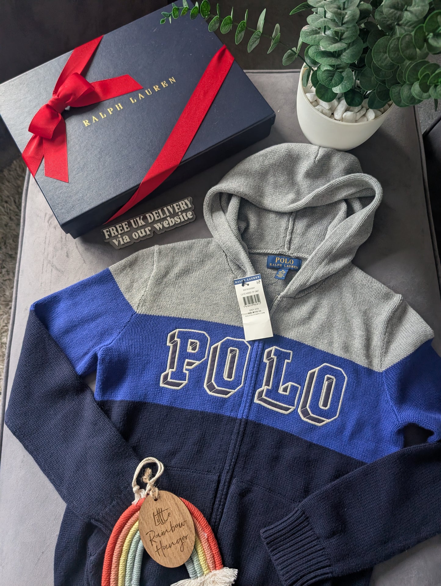 New Boys Ralph Lauren Navy Polo Logo Full Zip Jacket Knit Chunky 10-12yrs Gift