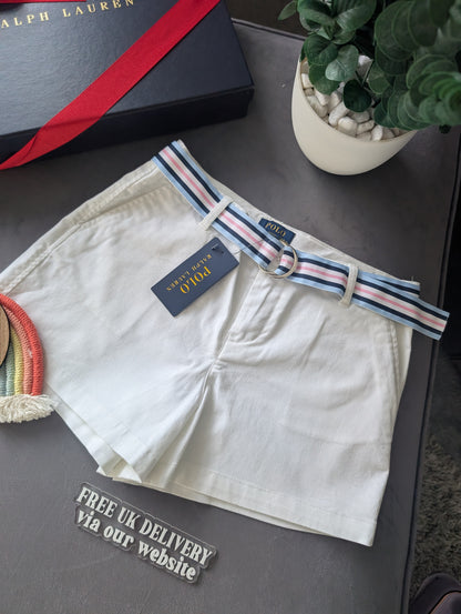 New Ralph Lauren Girls Shorts Gift Summer White Belted Chino Style Age 12yr Gift