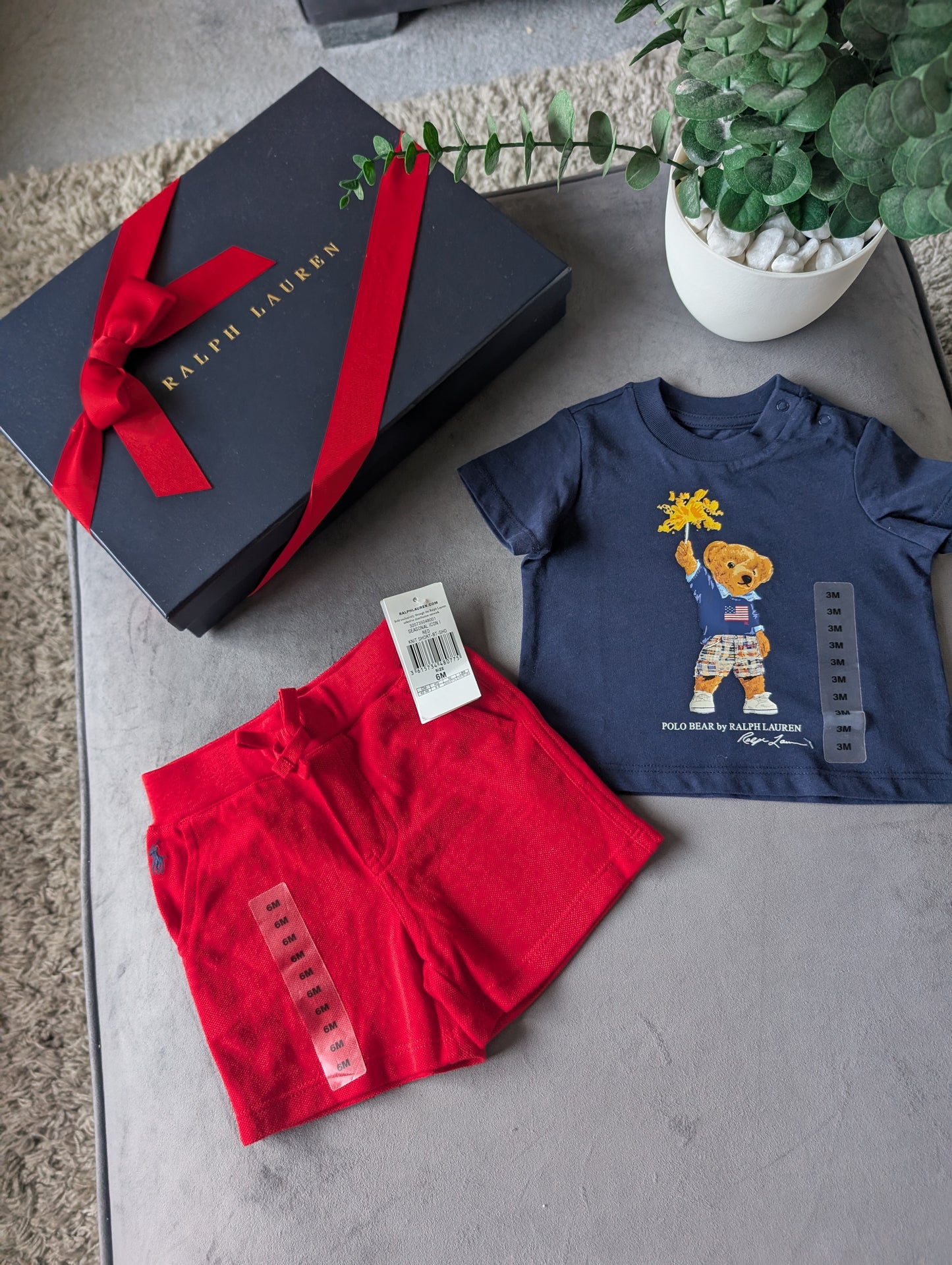 New adorable Ralph Lauren boys Bear t Shirt + Red Short set 3m gift Summer Cute