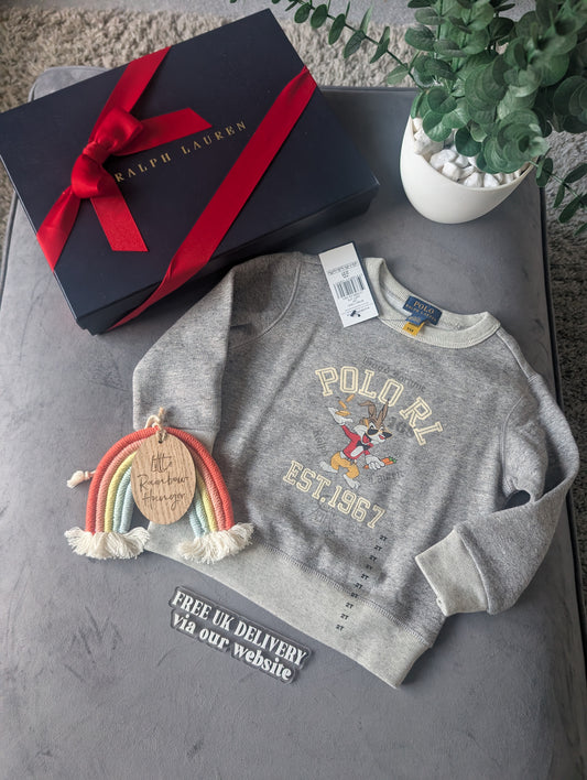 New stunning Ralph Lauren Bunny Luna Easter Grey Cute Jumper fleece 2yrs gift