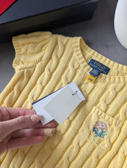 New Polo by Ralph Lauren Cable Knit Jumper Lemon Girls 2 Yr Floral Spring Yellow