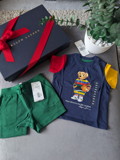 New adorable Ralph Lauren boys Bear t Shirt + Red Short set 3-6m gift Summer