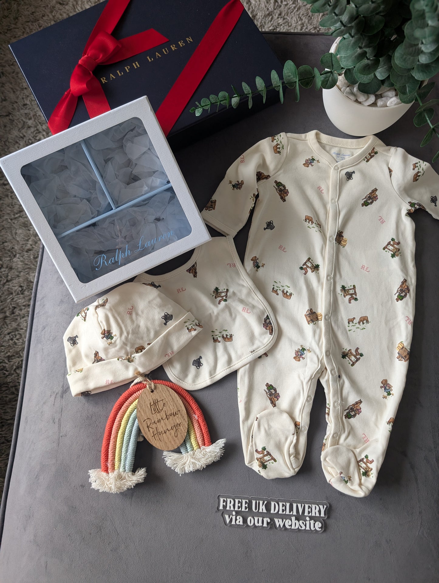 New Ralph Lauren Girls Pink Baby 3 Piece Gift Set Farmhouse 0-3m Ivory RRP£115