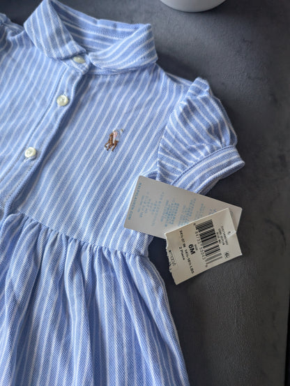 New Ralph Lauren Baby Girl Oxford Mesh Dress Blue Stripe Pretty Cute 3-6m Gift