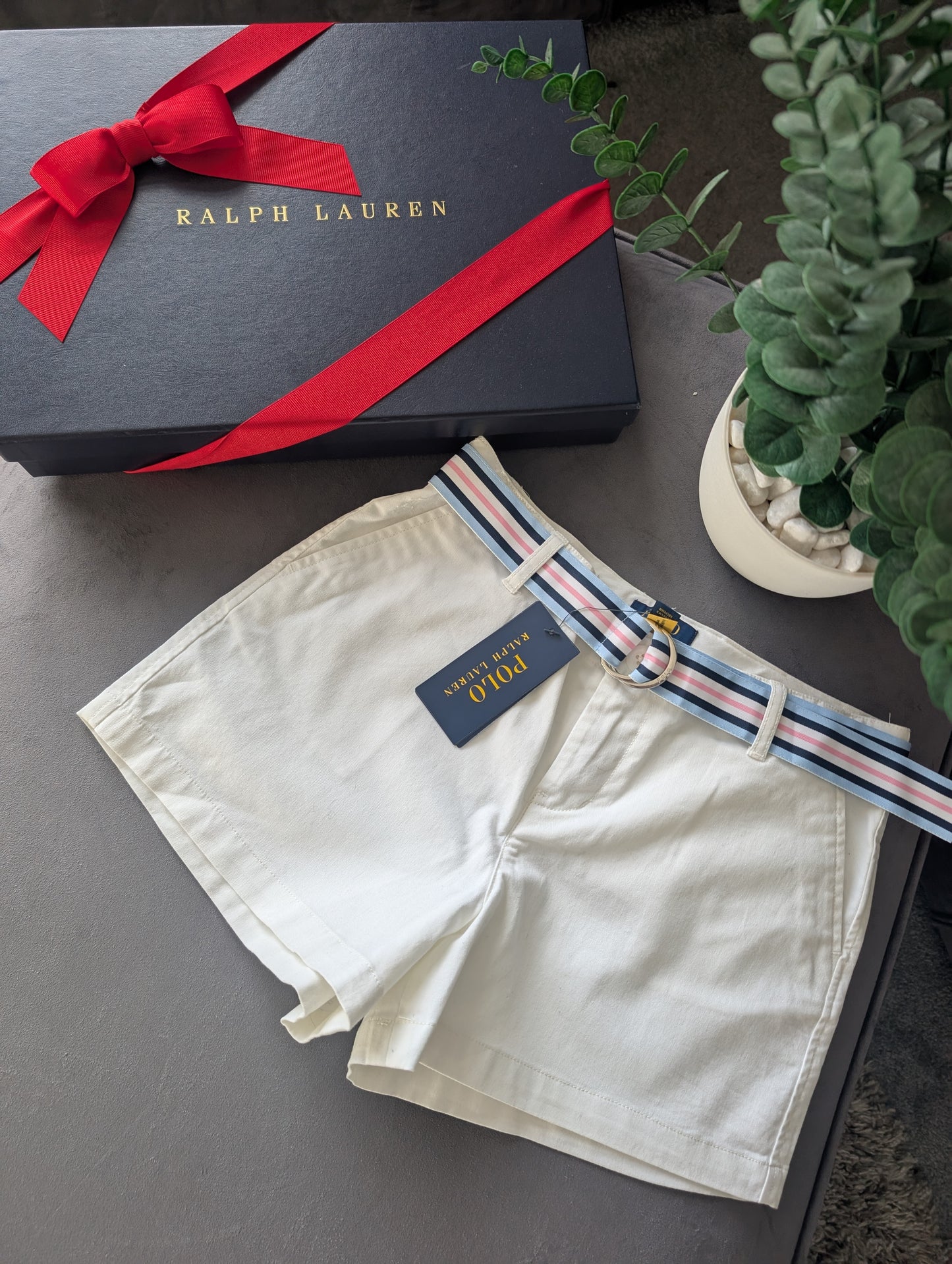 New Ralph Lauren Girls Shorts Gift Summer White Belted Chino Style Age 12yr Gift