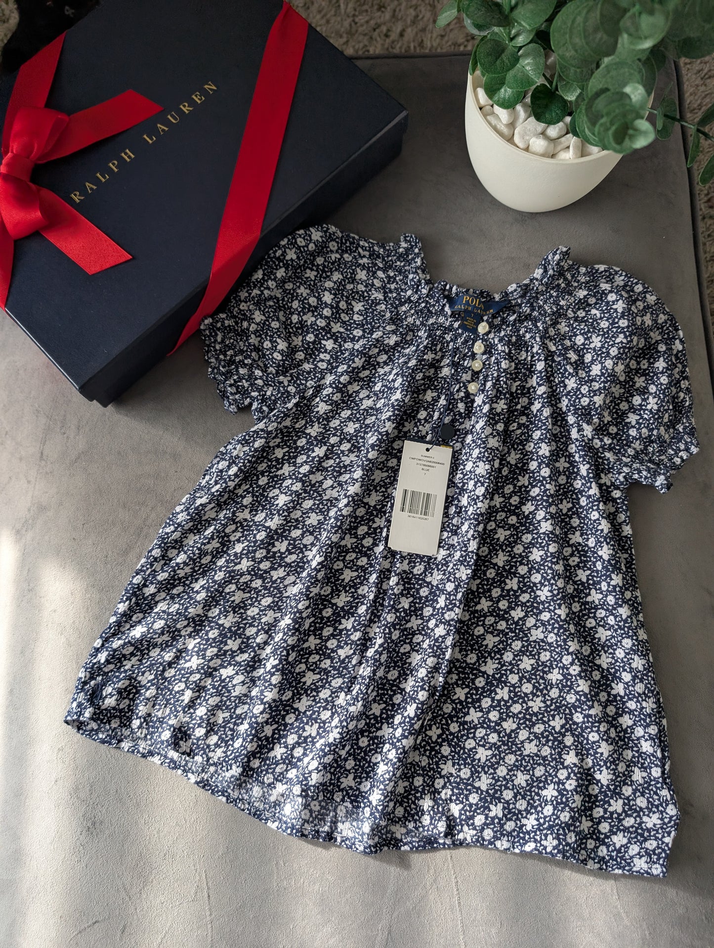 New Ralph Lauren Girls Floral Frill Smocked Top Pretty Occasion Age 7 Navy Gift