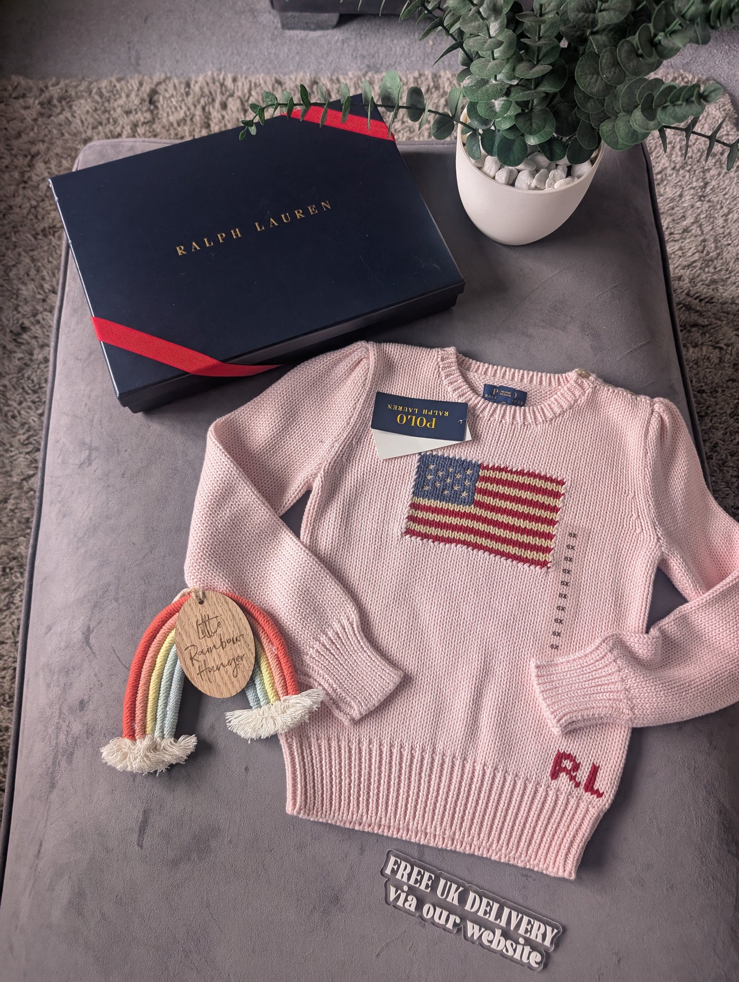 new gift boxed Polo Ralph Lauren baby pink American flag jumper autumn girls age 6 gift