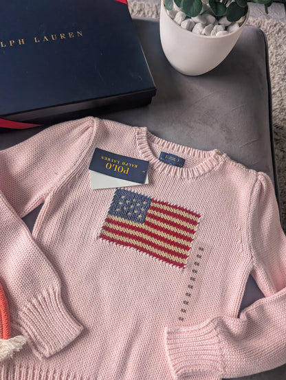 new gift boxed Polo Ralph Lauren baby pink American flag jumper autumn girls age 6 gift