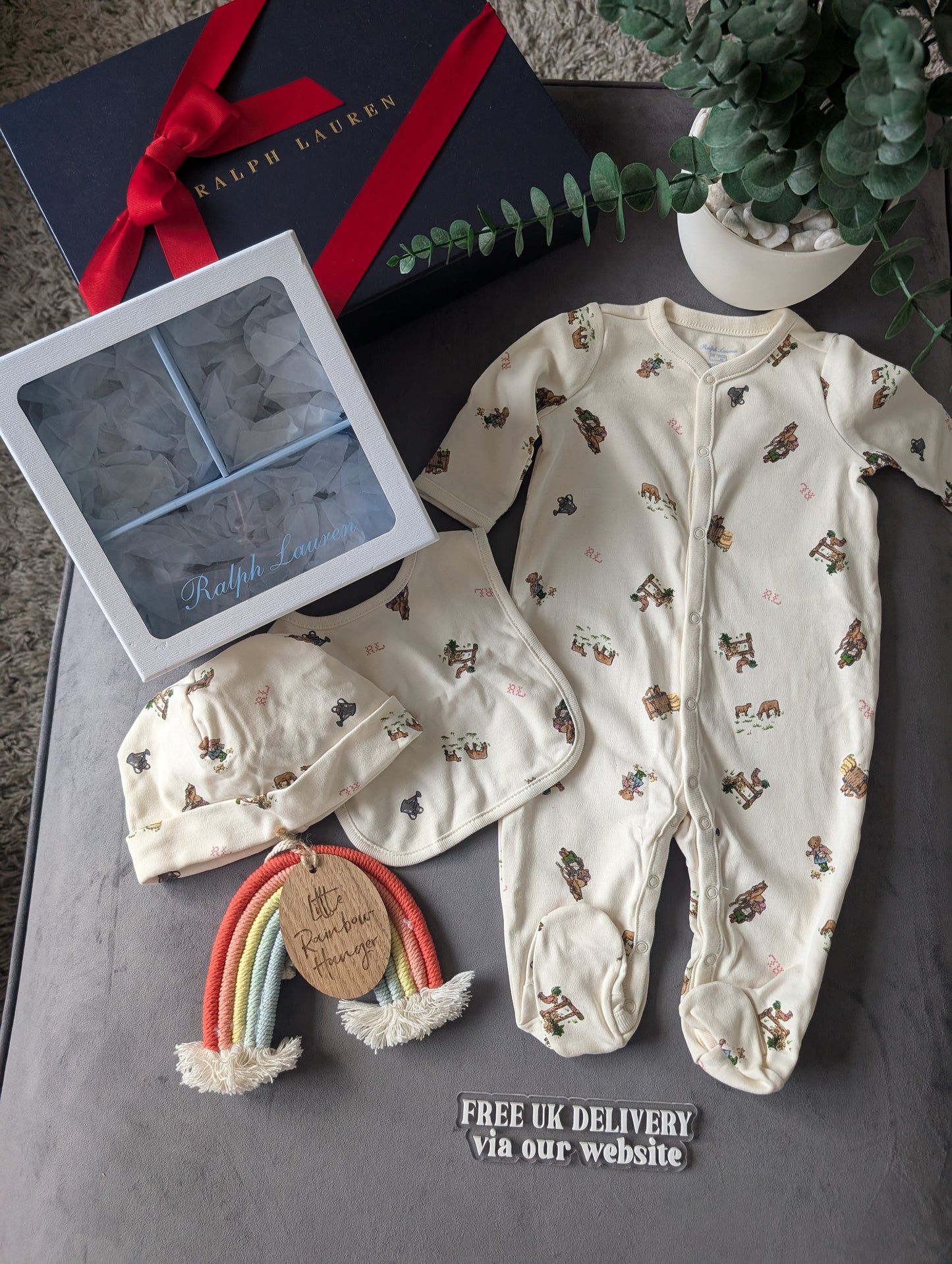 New Ralph Lauren Girls Pink Baby 3 Piece Gift Set Farmhouse 0-3m Ivory RRP£115