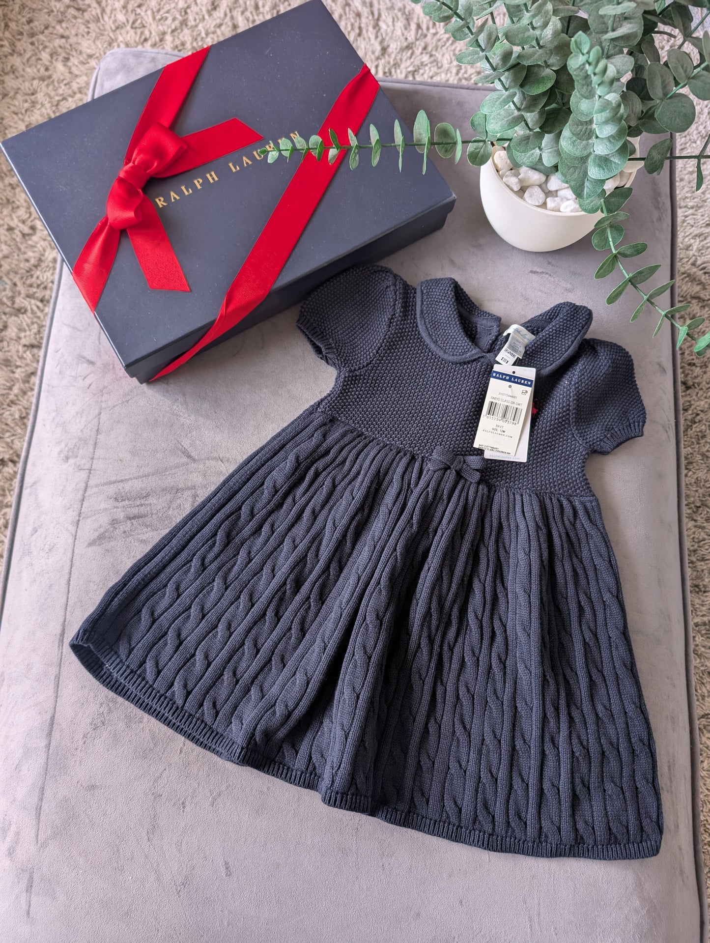 New Ralph Lauren Baby Girl Navy Knitted Cable Dress Occasion Gift 9-12m Cute