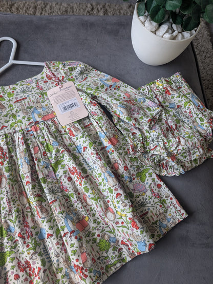 New Cute Beatrix Potter Cath Kidston Peter Rabbit Dress & Bloomers 3-6 m Gift