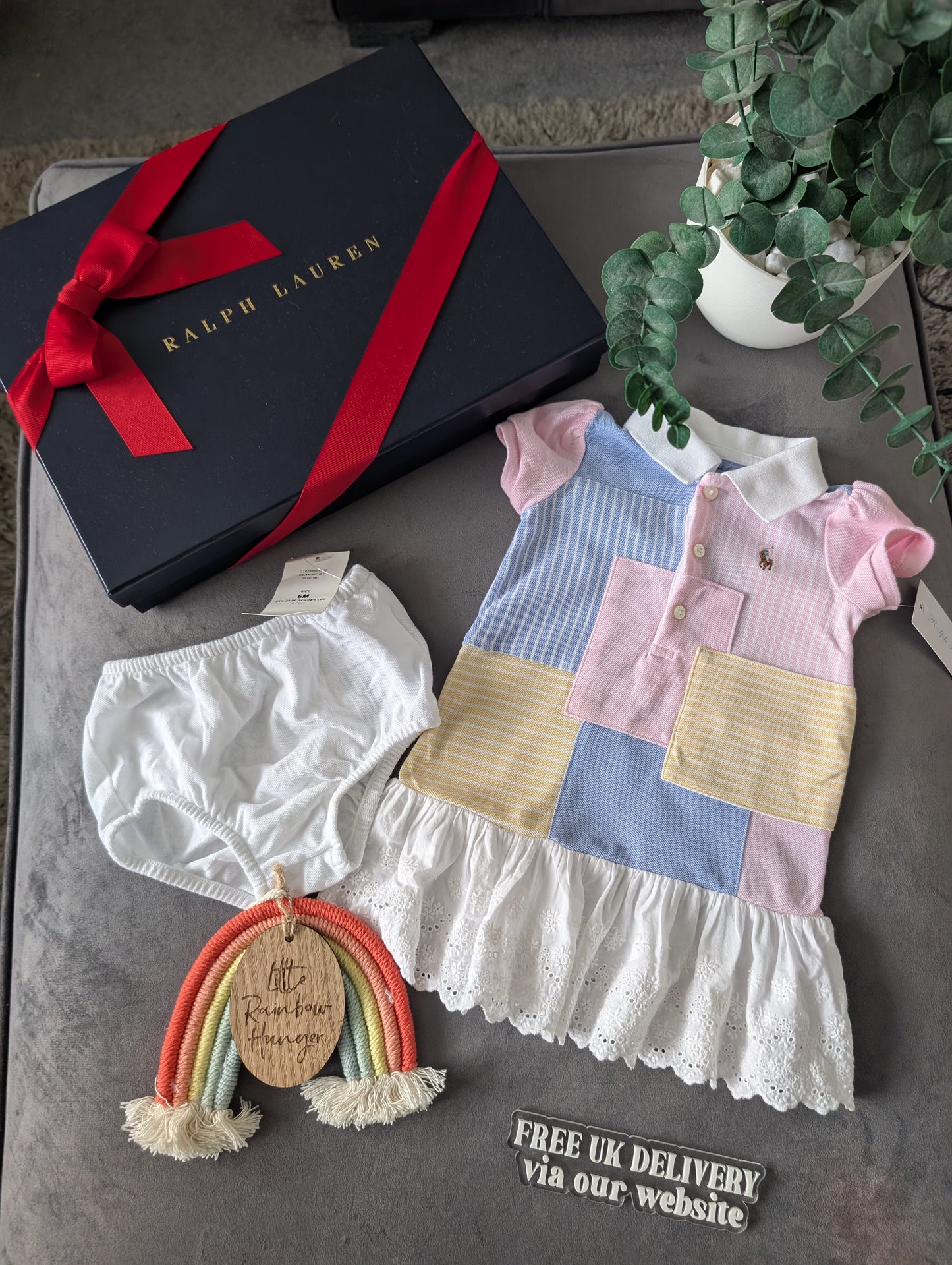 New Ralph Lauren Patchwork Pastel Baby Girls Frill  Polo Dress 3-6m Gift Pink