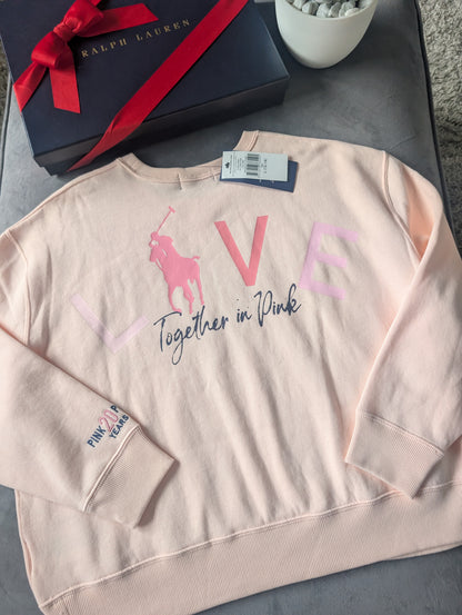 New Stunning Ralph Lauren Pink Pony Club Love Embroidery Jumper Pink gift  12-14y