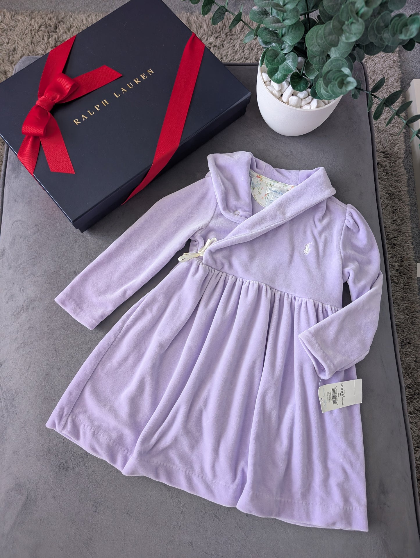 New USA Ralph Lauren Import Lilac Lavender Velvet Dress Baby Girl Gift 18-24