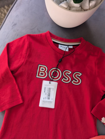 New Hugo Boss Baby Boy Smart Red T Shirt Age 9-12m Occasion Gift RRP £55